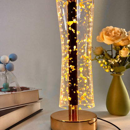 LumiAcryl - Modern Akryl Bordslampa med Guldfolie och 3-Färgers Dimbar Belysning, USB-Drevna