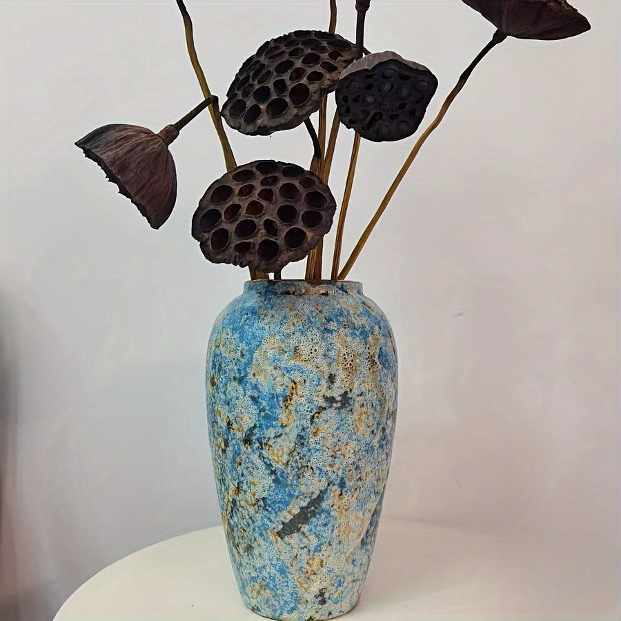 Unik Vintage Keramik Vas – Handgjord Blå Stengods för en Äkta Look