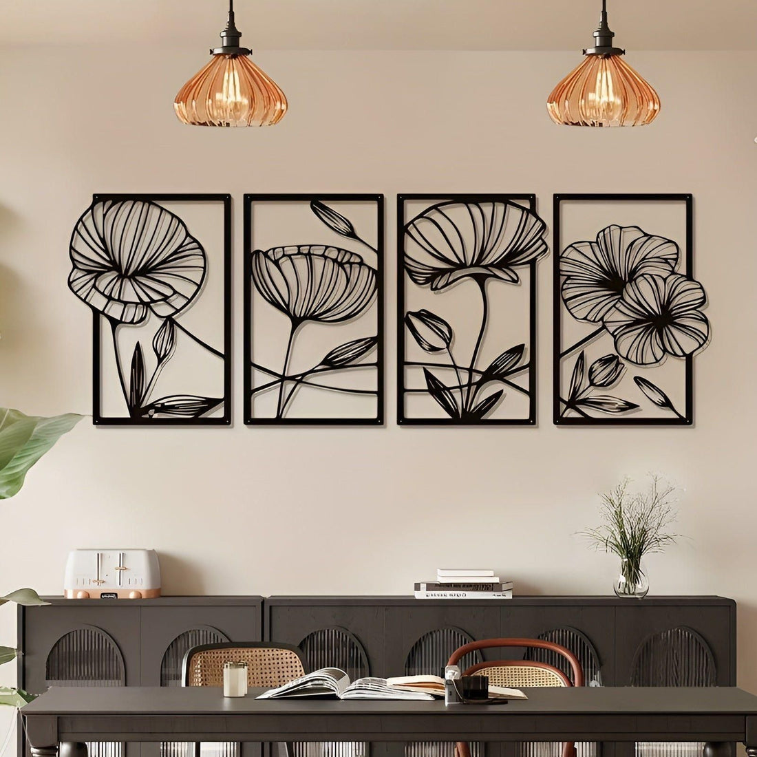 LotusCharm Decor - 4-delat blommor metall väggdekor