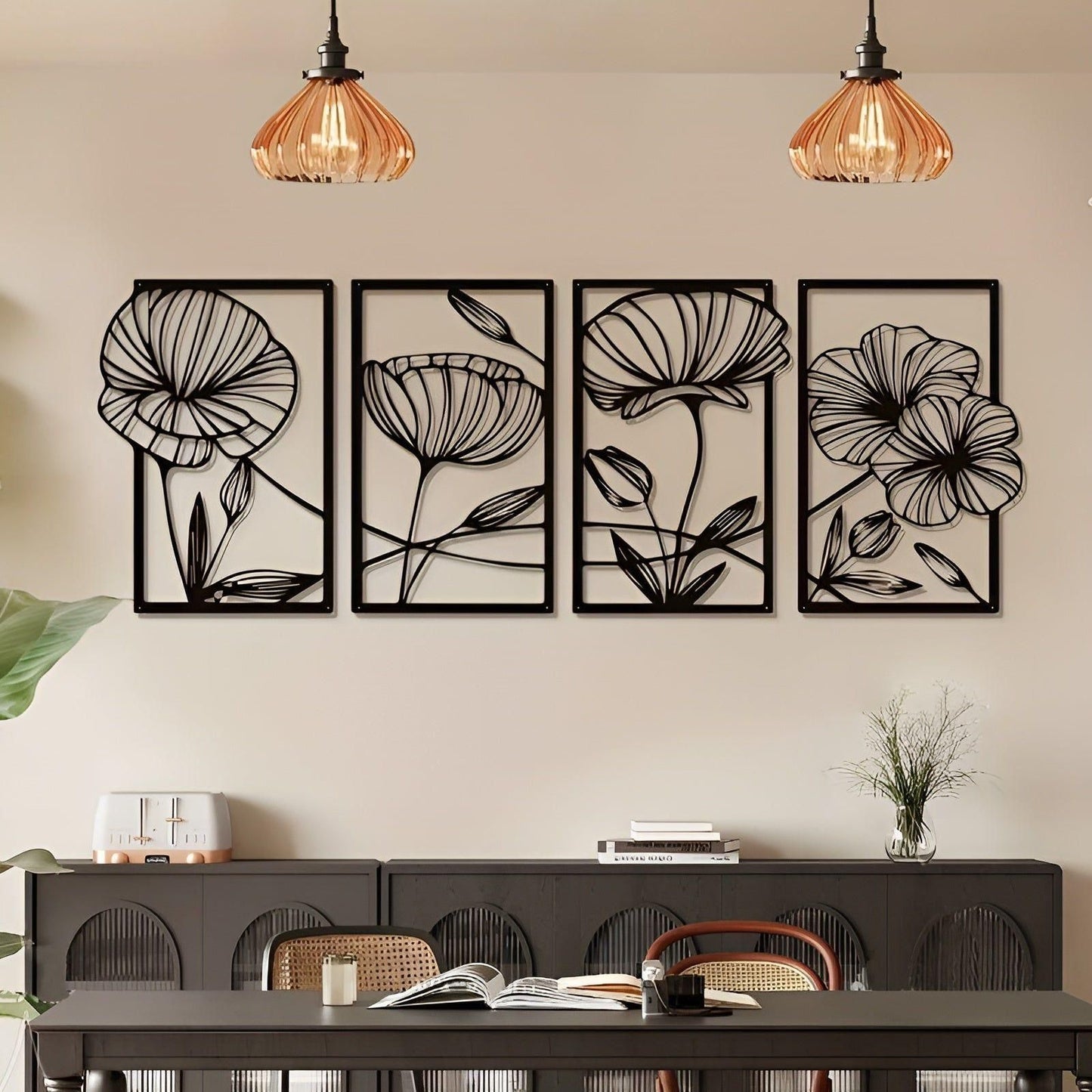 LotusCharm Decor - 4-delat blommor metall väggdekor