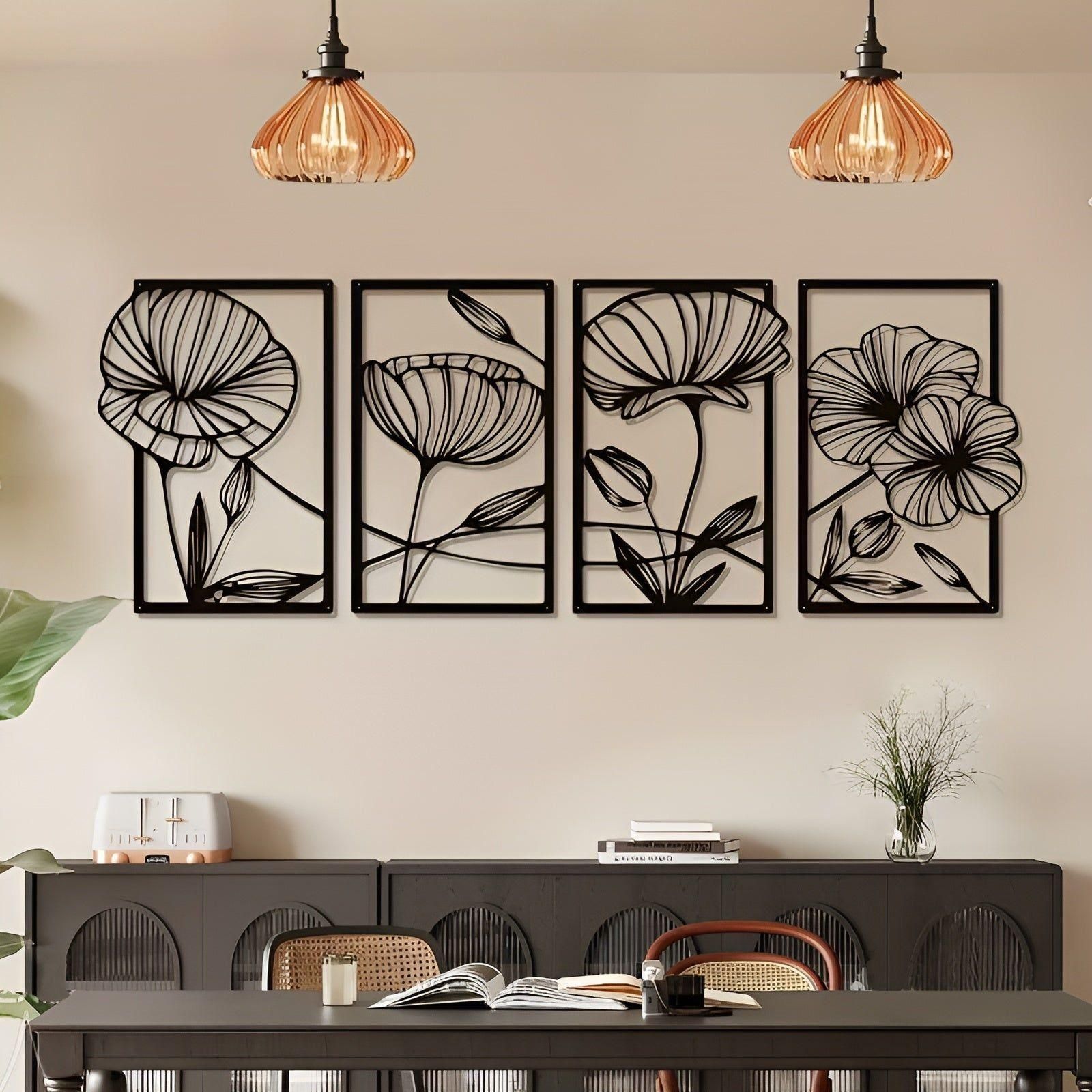 LotusCharm Decor - 4-delat blommor metall väggdekor