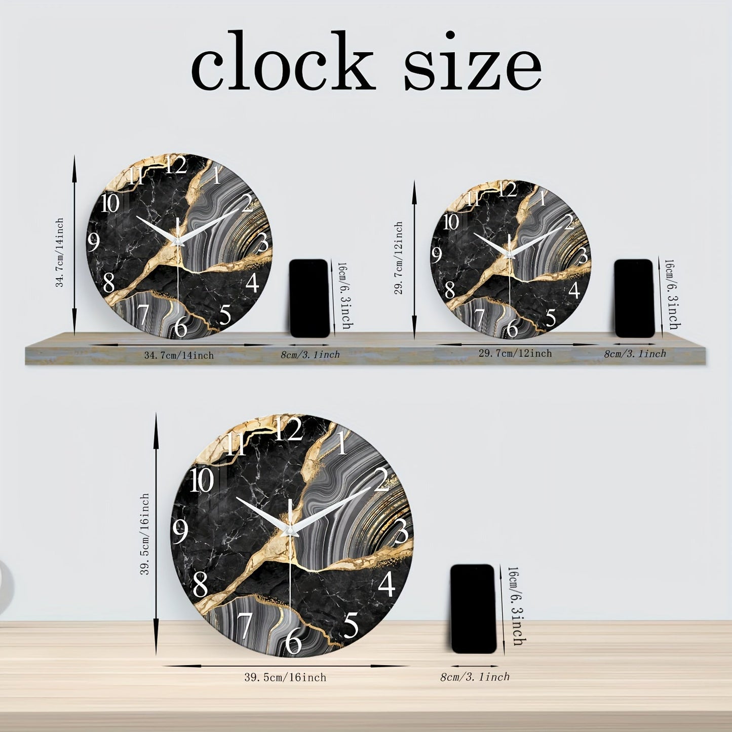 Modern 12-tum glasväggklocka med mönster av marmor - Stilig och batteridriven, perfekt för vardagsrum och sovrum (utan batteri)