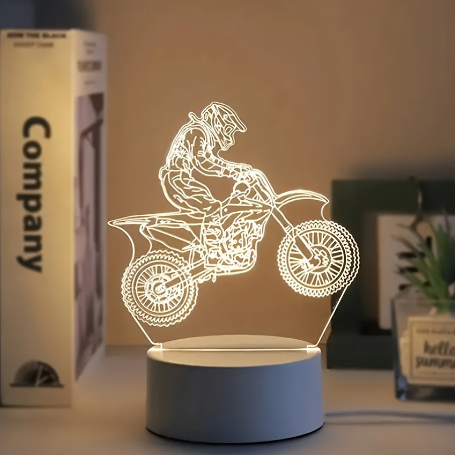 MotoLamp - 3D LED Nattlampa Motocross Tema, USB-driven Stämningsbelysning
