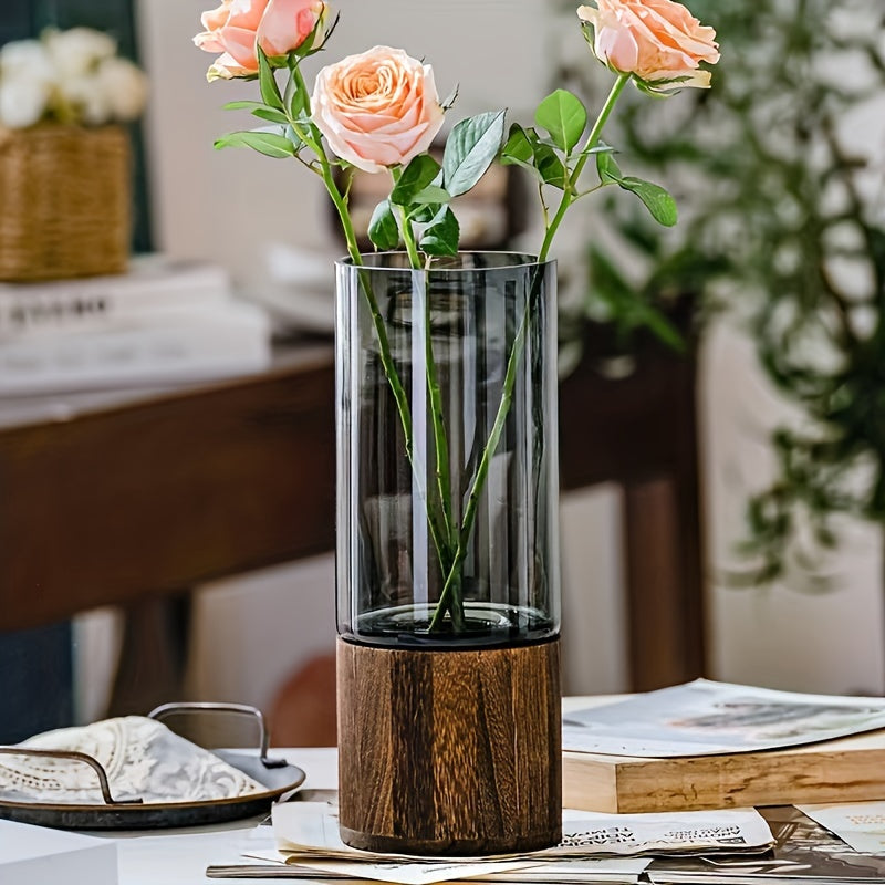 Lyxig glasvas med träbas - Elegant och modern