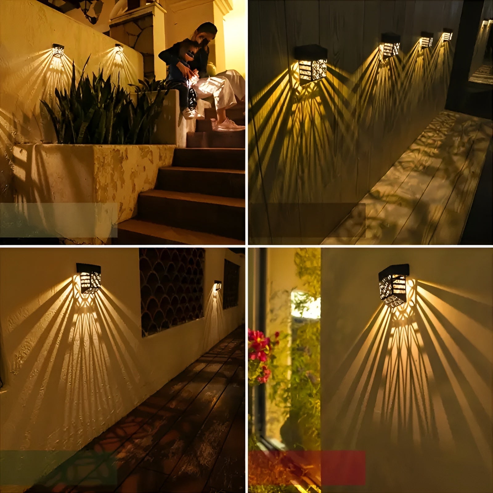 Solarlampor för vägg – | 2-pack/4-pack Set Hålmönster för atmosfärisk trädgårdsbelysning