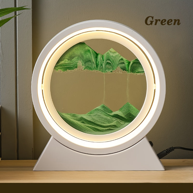 LumiSand - 3D Rörlig Sandmålning LED Bordslampa, Glas Sandscen Nattljus, Romantisk Hemdekoration