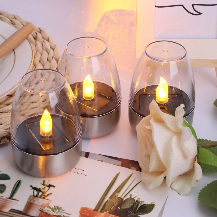 Carvallo Solar-LED-ljus | 6-pack | Flammlös trädgårdsbelysning | IP65 vattentät | Varmvitt flackrande ljus | För terrass & balkong