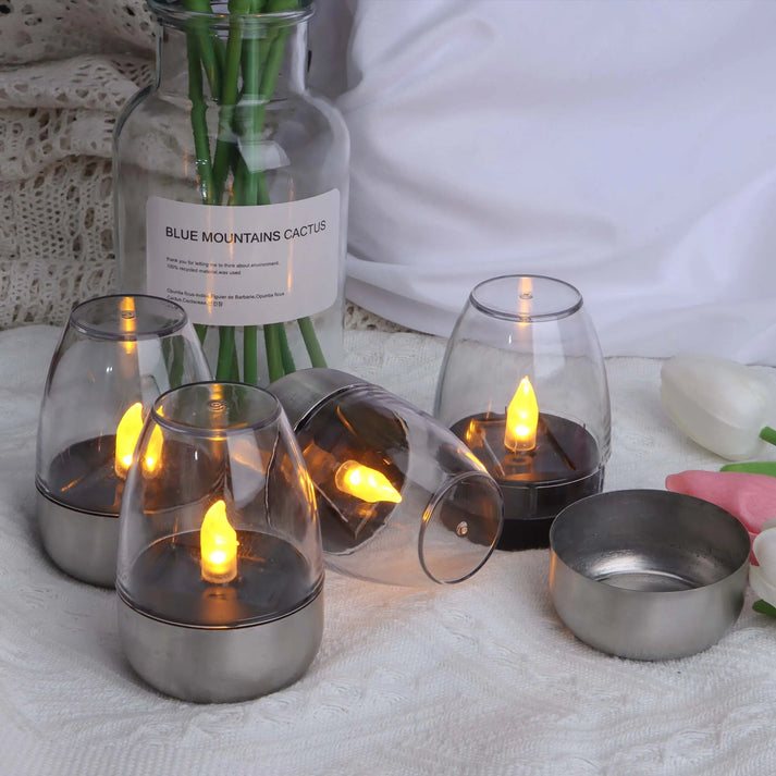 Carvallo Solar-LED-ljus | 6-pack | Flammlös trädgårdsbelysning | IP65 vattentät | Varmvitt flackrande ljus | För terrass & balkong