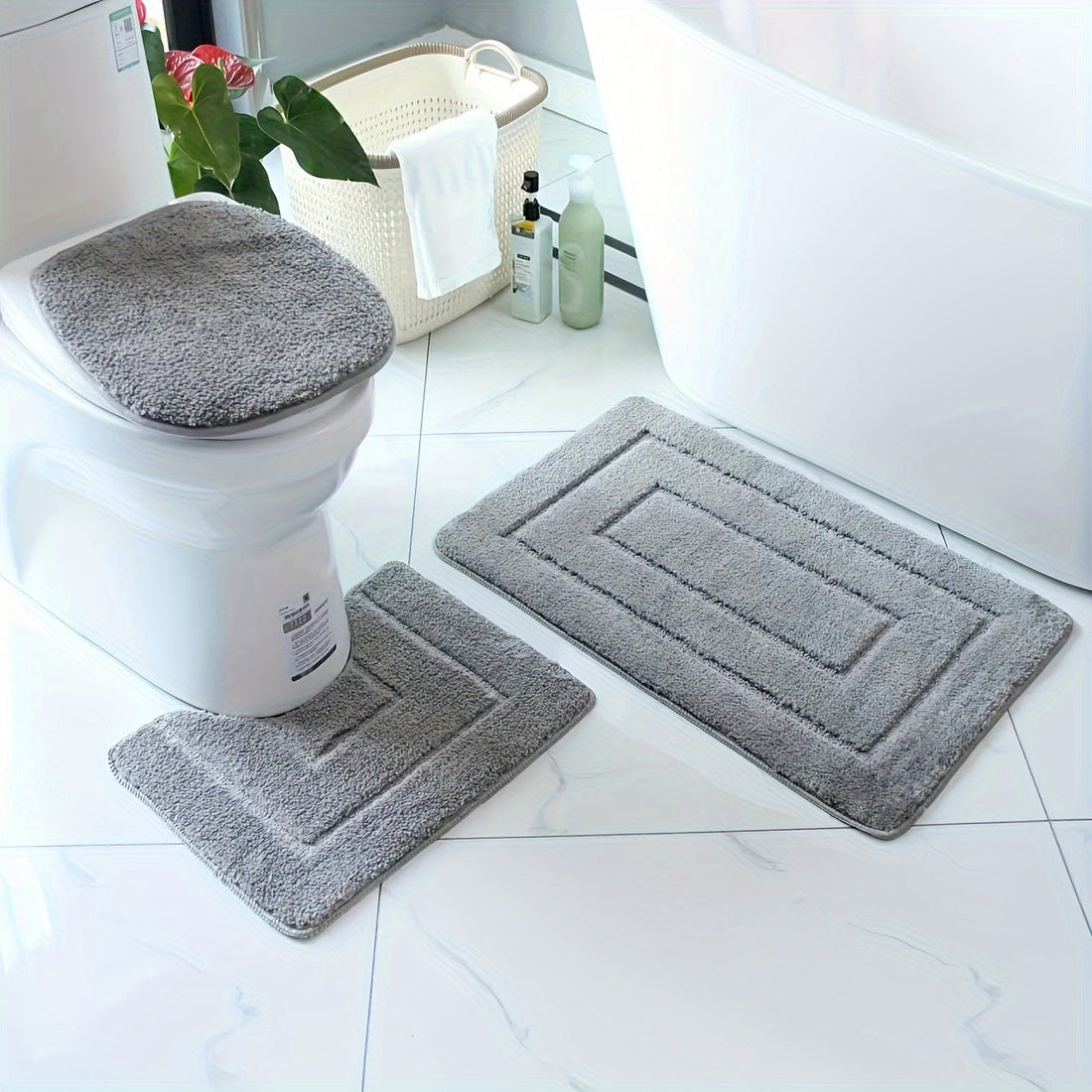 3-delad ultrafin fiber badrumsmattor set – snabbtorkande och absorberande