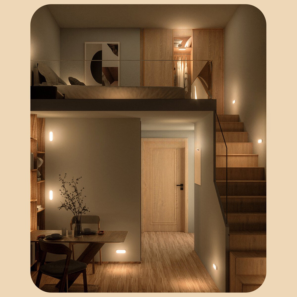 Trådlös LED Vägglampa med USB-laddningsfunktion och Rörelsesensor