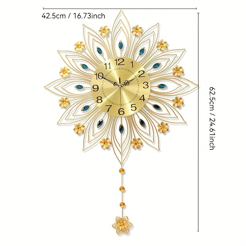 GoldenBloom - Lyxig Väggklocka med Eleganta Blomdetaljer