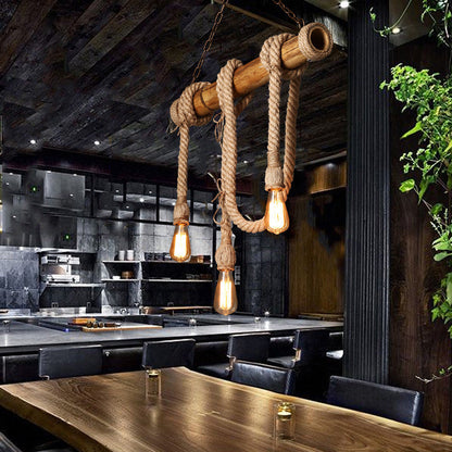 Industribambu - Justerbar Taklampa med Bambu och Justerbar Rep