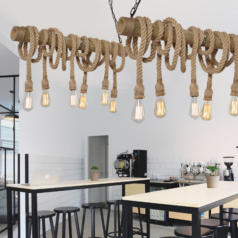 Industribambu - Justerbar Taklampa med Bambu och Justerbar Rep