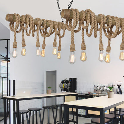 Industribambu - Justerbar Taklampa med Bambu och Justerbar Rep