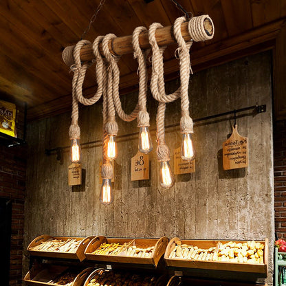 Industribambu - Justerbar Taklampa med Bambu och Justerbar Rep