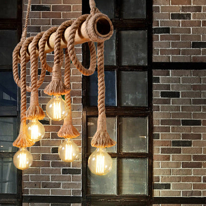 Industribambu - Justerbar Taklampa med Bambu och Justerbar Rep