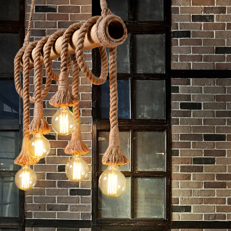 TiedBamboo - Justerbar Taklampa med Bambu och Justerbart Rep