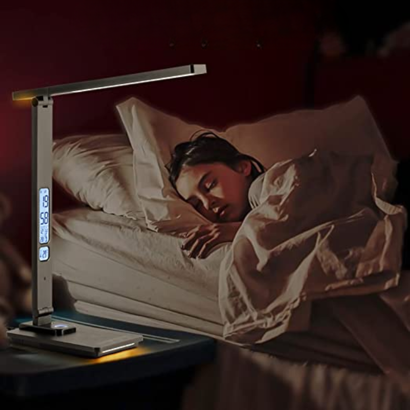 LED Skrivbordslampa - Med Trådlös Laddare och USB Laddningsport - Touchkontroll