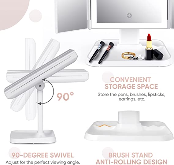 Lumière Makeup Spegel med LED-belysning – Justerbar förstoring och stilfull förvaring