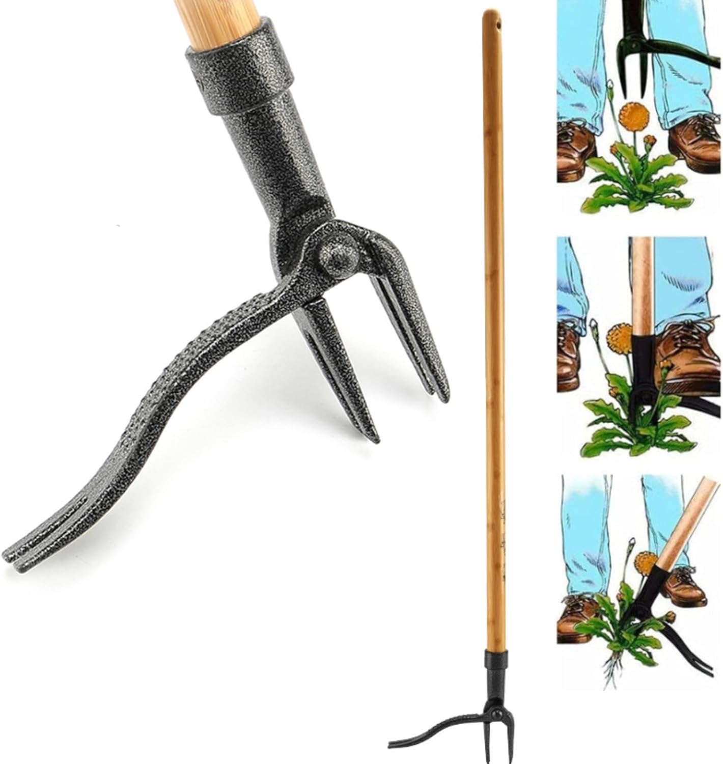 Ogräsupptagare med 4-klohuvud – Effektivt trädgårdsverktyg av järn för rotavlägsnande