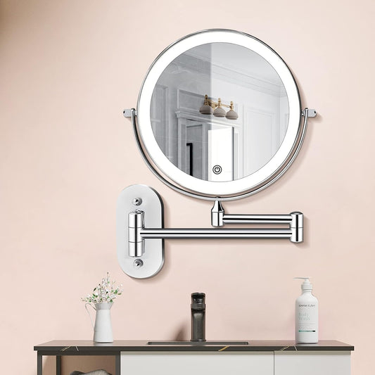 Väggspegel med LED-ljus och förstoring