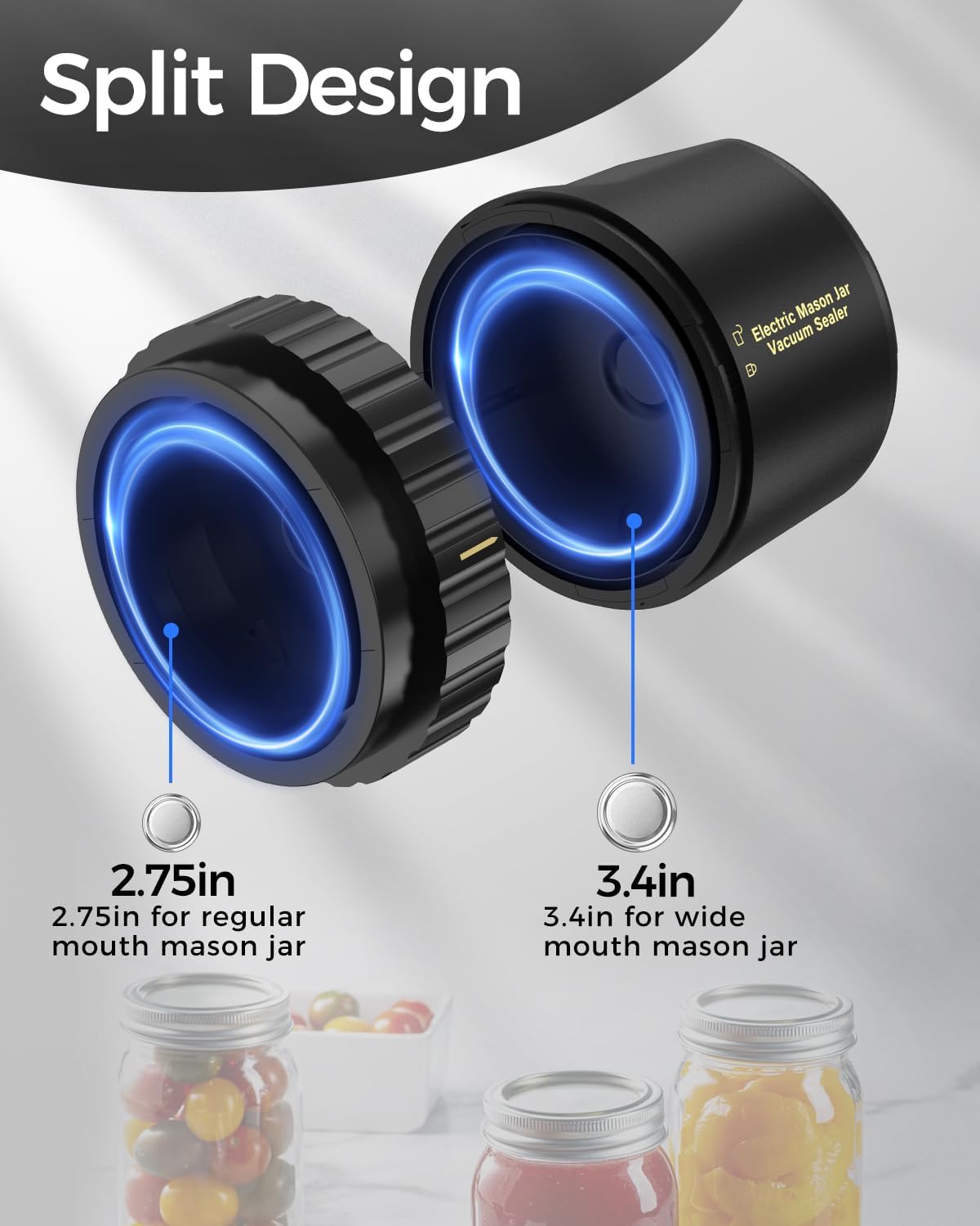 Royaleva Mason Jar Elektrisk Vakuumförslutare Kit Bärbar