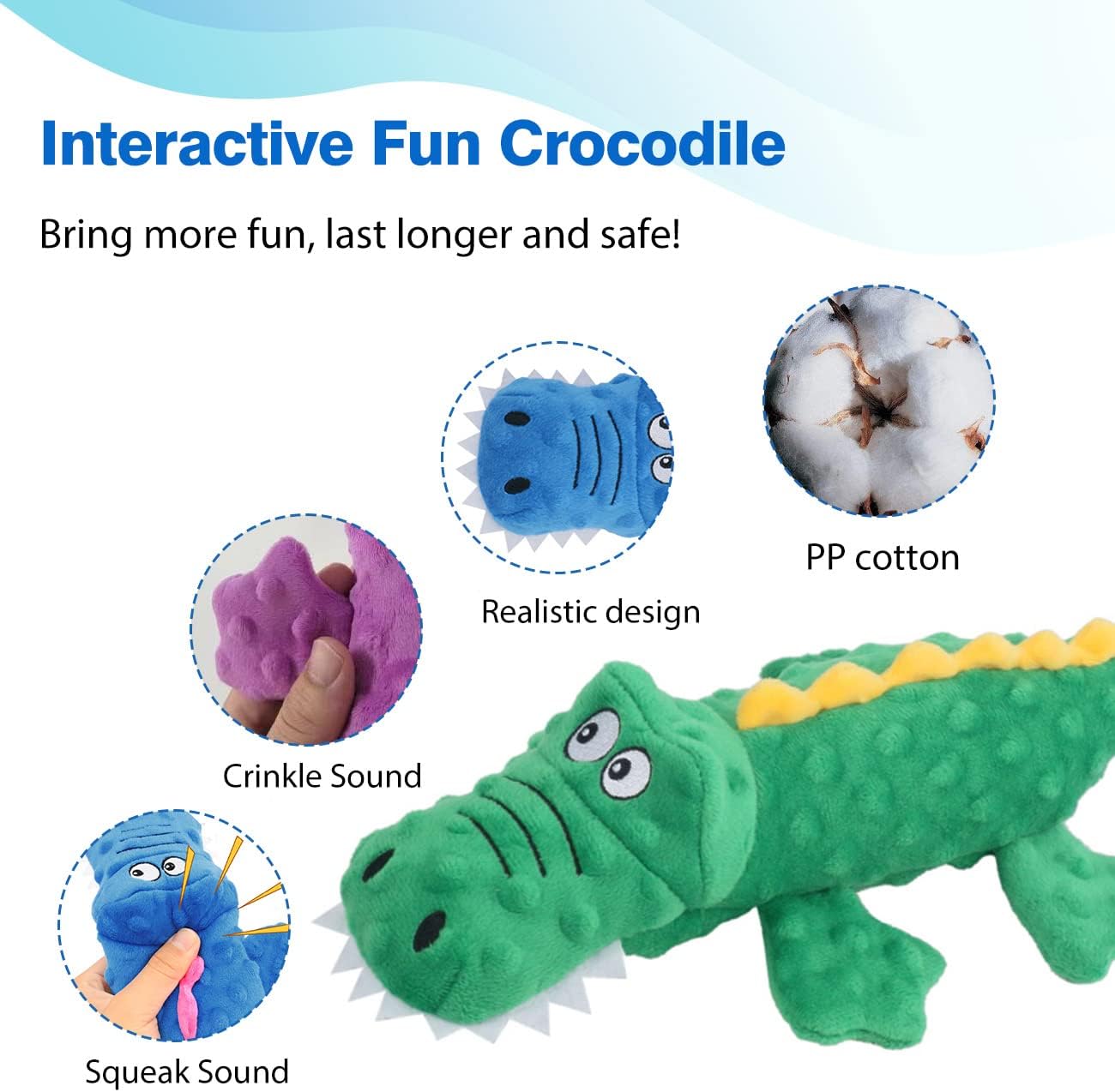 Pawellure Indestructible Squeaky Dog Toy – Tuff Krokodil Plush för Aggressiva Tuggar