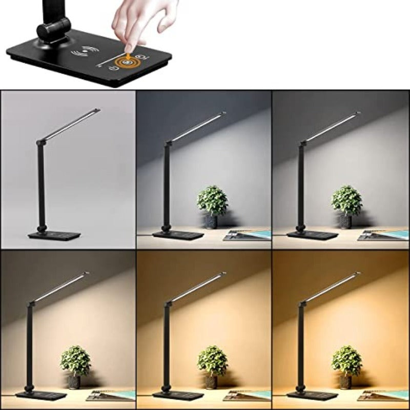 LED Skrivbordslampa - Med Trådlös Laddare och Touchkontroll - 5 Färgmodi &amp; Fullt Dimbart Funktion