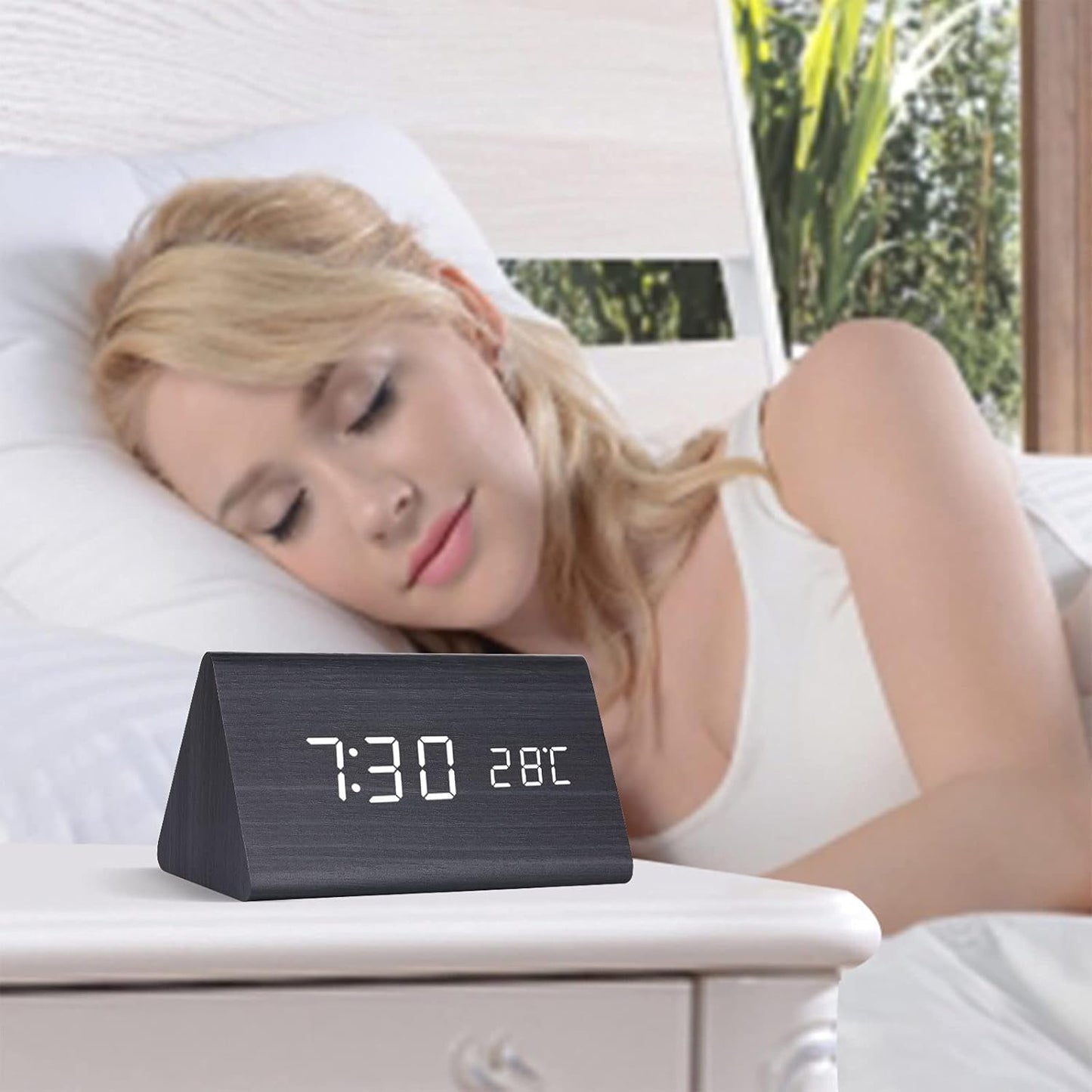 Väckarklocka Digital Trä LED Skärm