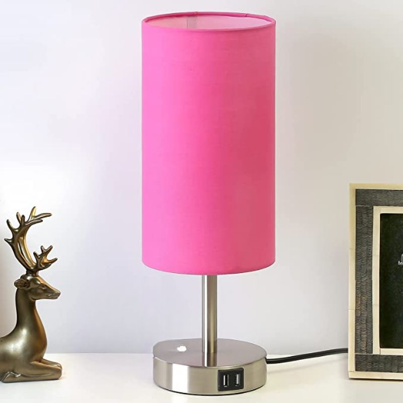 Beröringsstyrd Bordslampa - Bordslampa med USB-portar och 3-vägs dimbar linne skärm