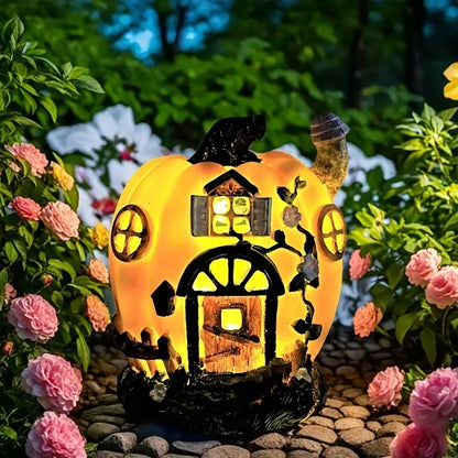 Halloween Solpumpahus – LED sagoberättande dekoration för trädgård och terrass