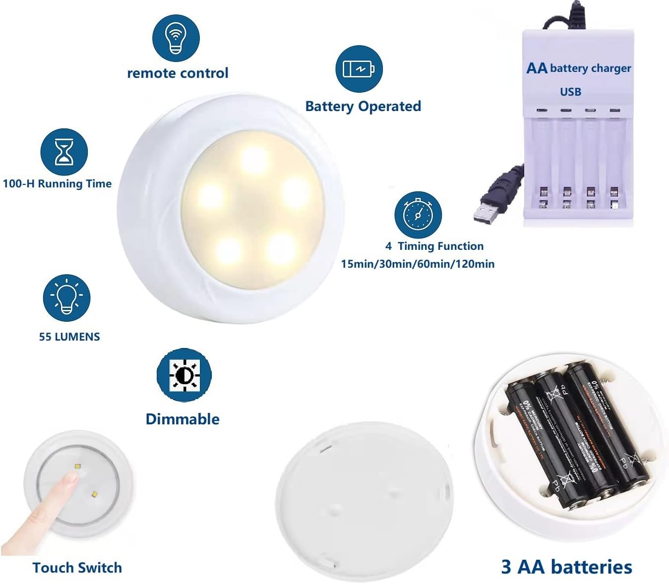Royallure Trådlös Vägglampa Set om 2 med Fjärrkontroll – Dimmbar RGB Vägglampor med Timer & Minne Funktion