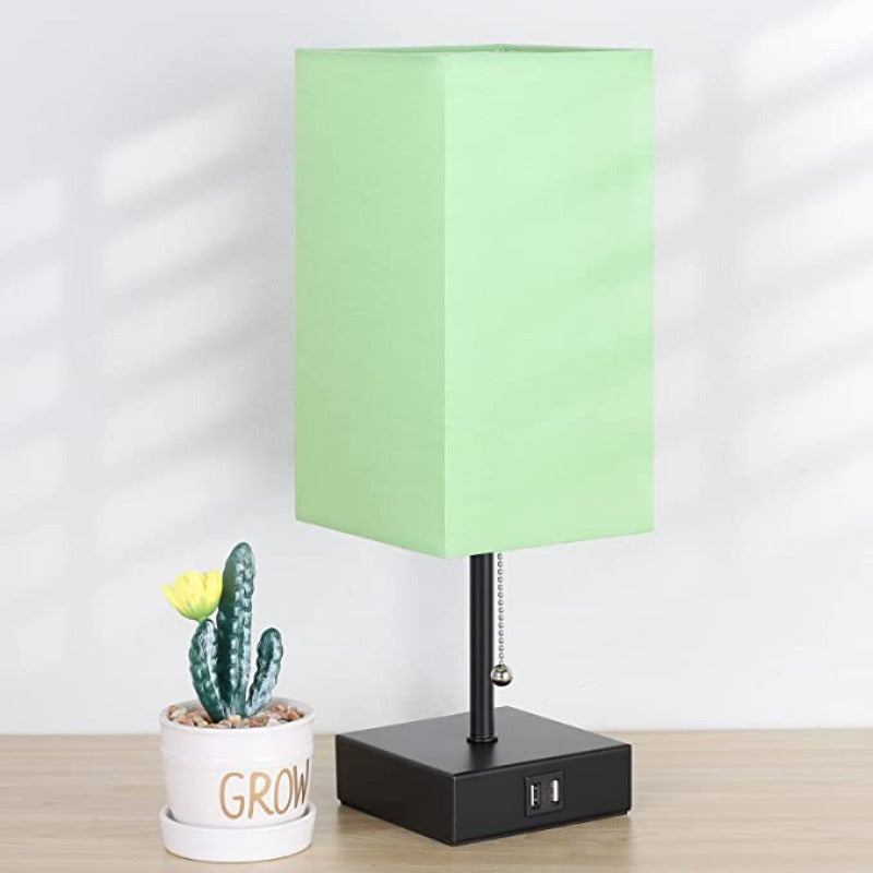 USB Bordslampa - Bordslampa med 2 USB Laddportar, 2700K LED Lampa, Linne Lampkjol