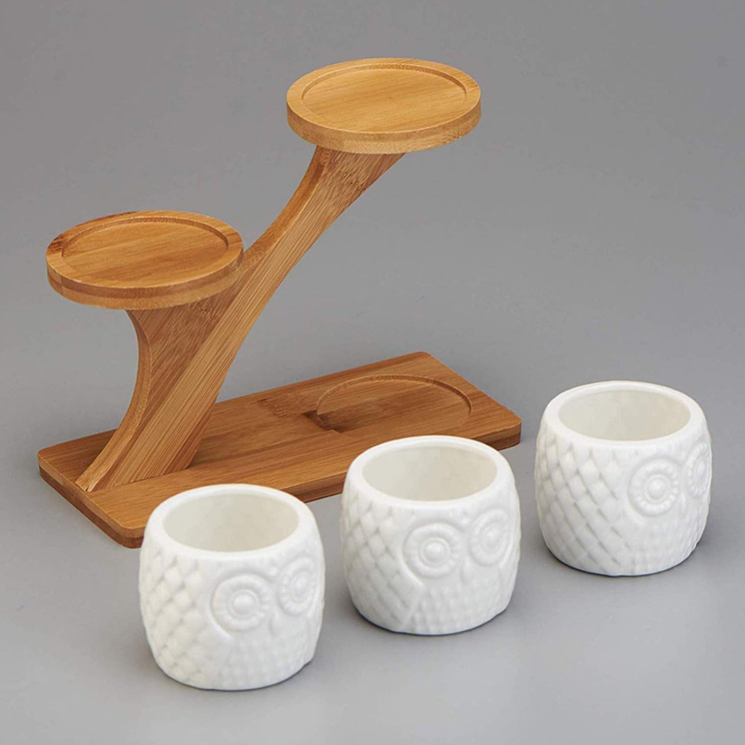 Dekorativ växtställ i trä – Blomkrukor i uggledesign för suckulenter och krukväxter