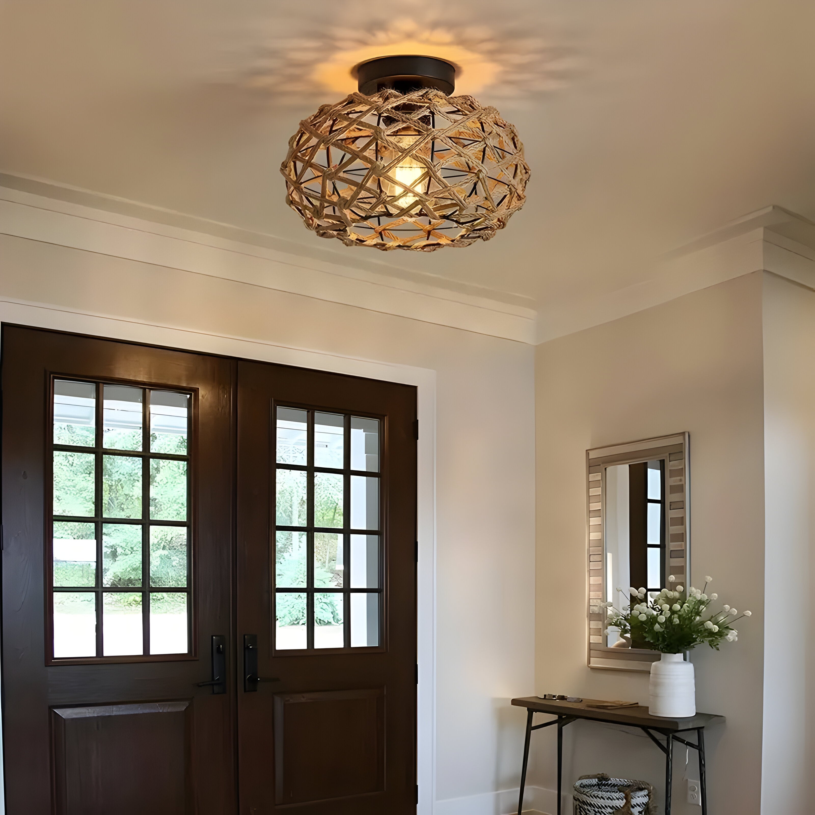 BohoGlow Nest - Kust Vävd Hamprep Bur Lampa