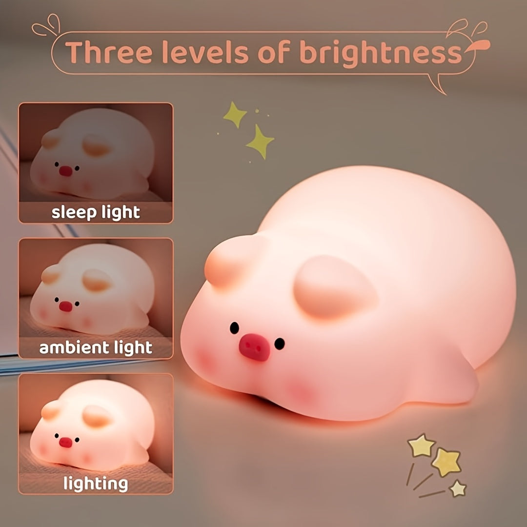 PiggyGlow - Söt Silikon Nattlampa, USB Uppladdningsbar, Perfekt Present