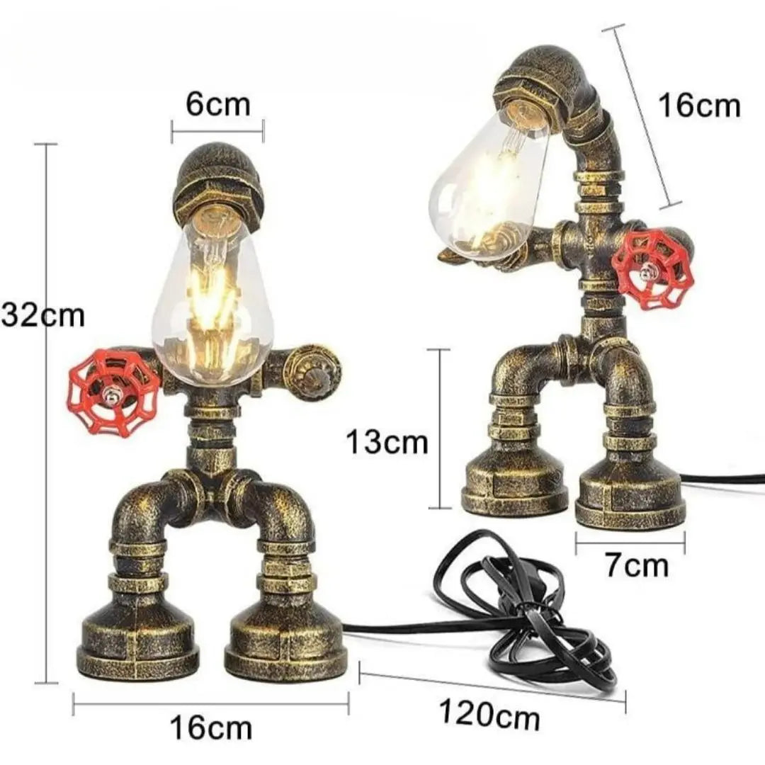 Royallure Steampunk Robot Pipe Table Lamp – Industriell Järnskulptur med E27-sockel