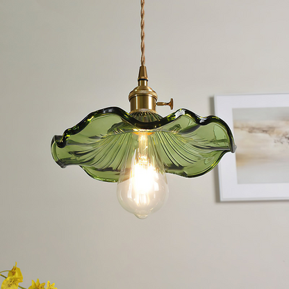 Art Nouveau Fluted Glass Pendant | Flower-Inspired Shade | H4.72in x D9.06-23.62in | Brass &amp; Glass Craftsmanship | Brick by Brick
