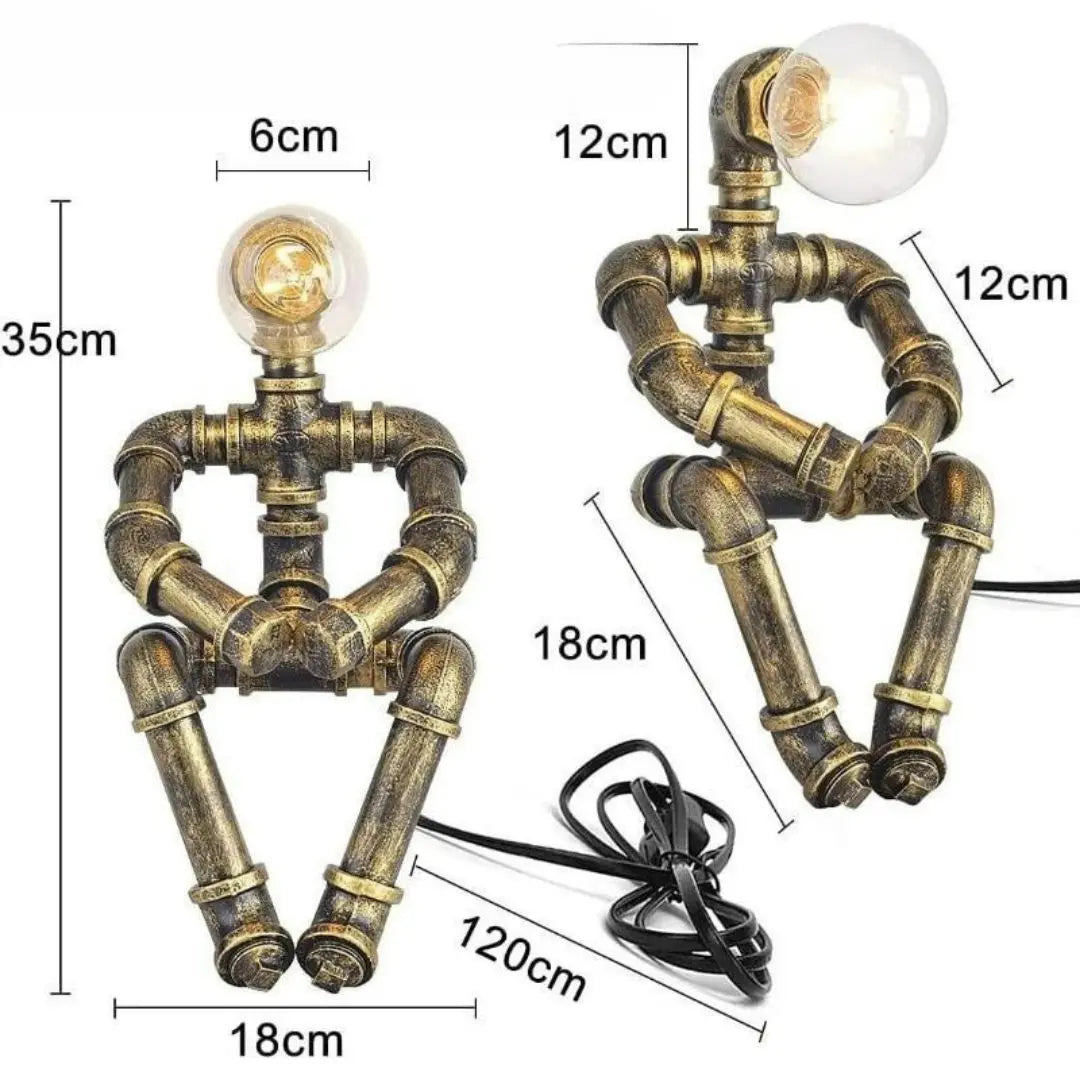 Royallure Steampunk Robot Pipe Table Lamp – Industriell Järnskulptur med E27-sockel