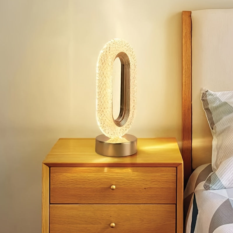 LuxeGlow - Ovalt Kristall USB Bordslampa för Sovrum och Vardagsrum