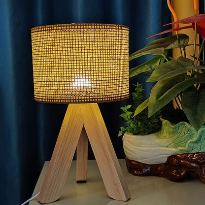 DecoLicht - Rustik Trä Bordslampa med USB Strömförsörjning