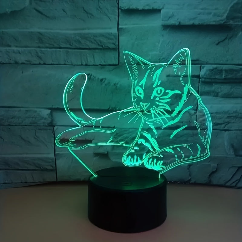 CatGlow - 3D Katt Nattlampa med 7 Färger Touch Kontroll