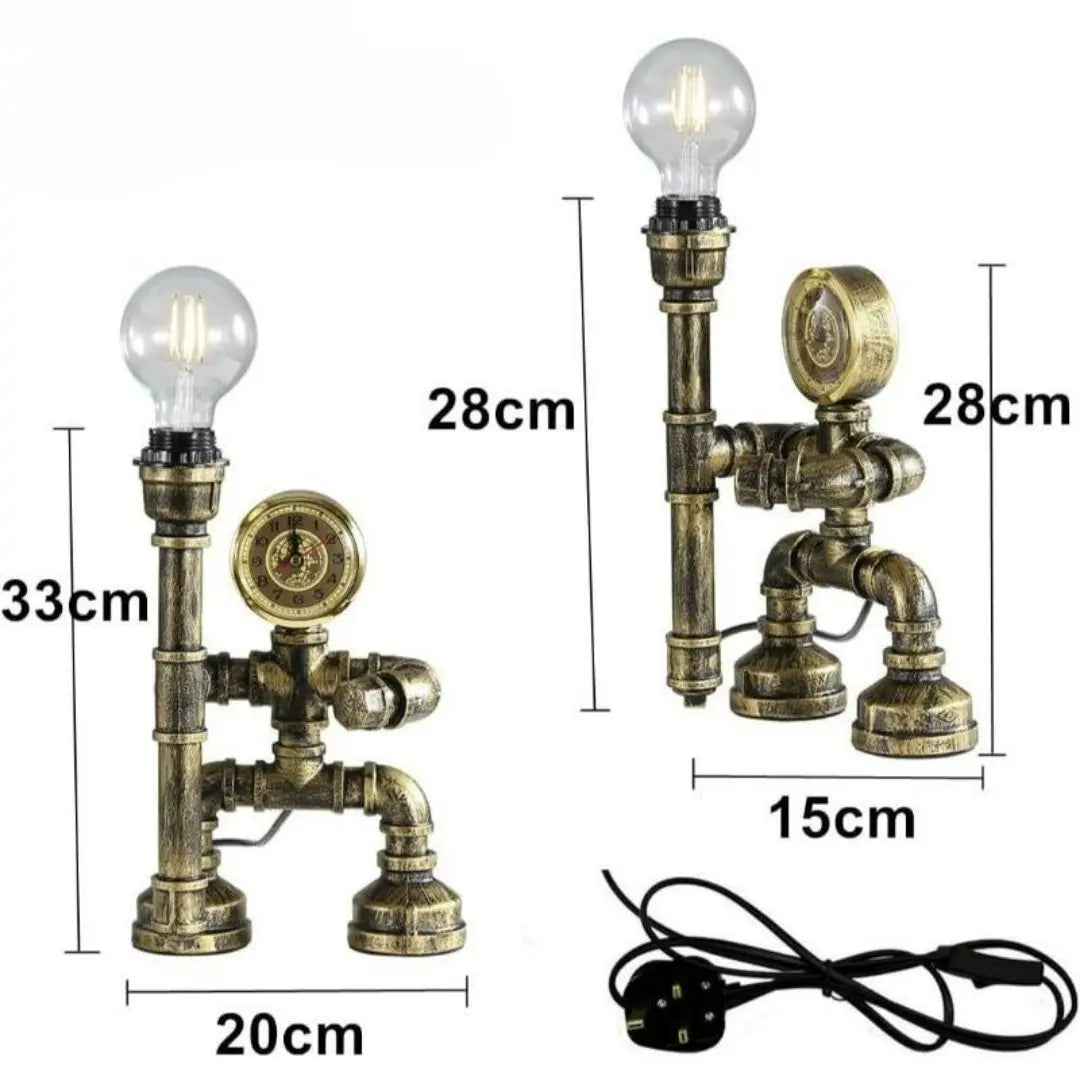Royallure Steampunk Robot Pipe Table Lamp – Industriell Järnskulptur med E27-sockel
