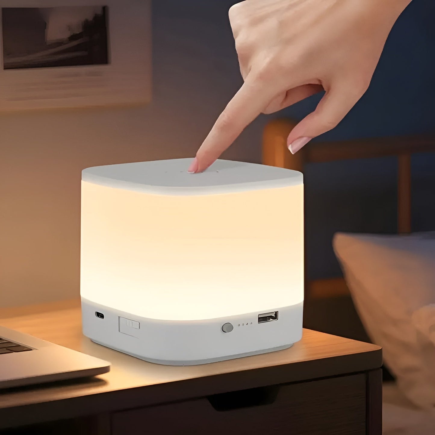 LED-bordlampa med touch-dimmer – Justerbar ljusstyrka och färgtemperatur | USB-laddning, timer, ideal för sovrummet
