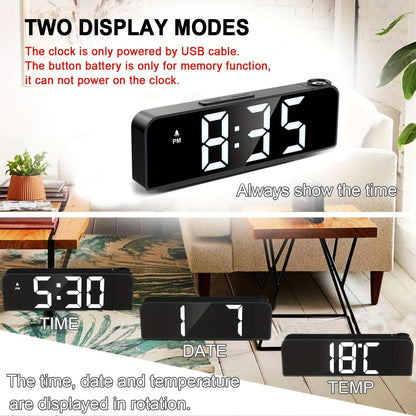 LED Projektionsväckarklocka – Temperatur- och datumsdisplay med USB-ström