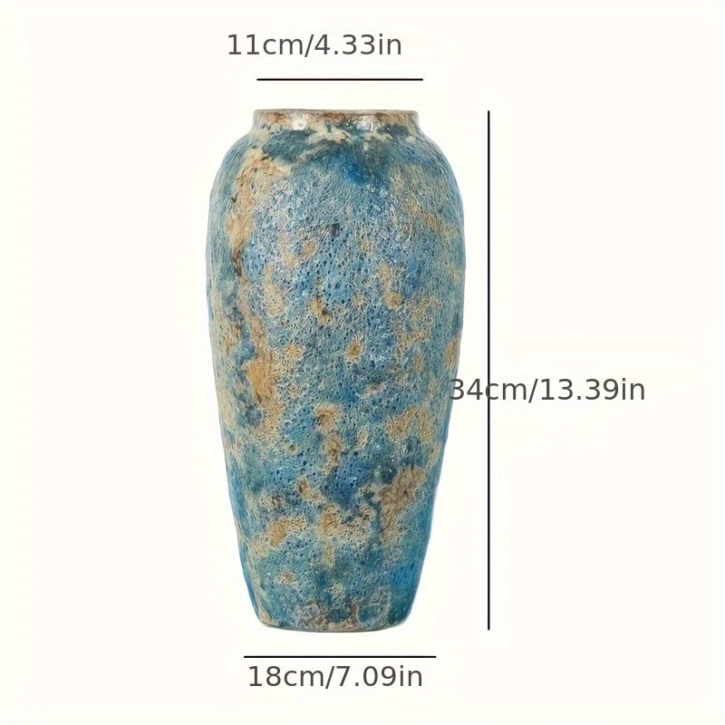 Unik Vintage Keramik Vas – Handgjord Blå Stengods för en Äkta Look