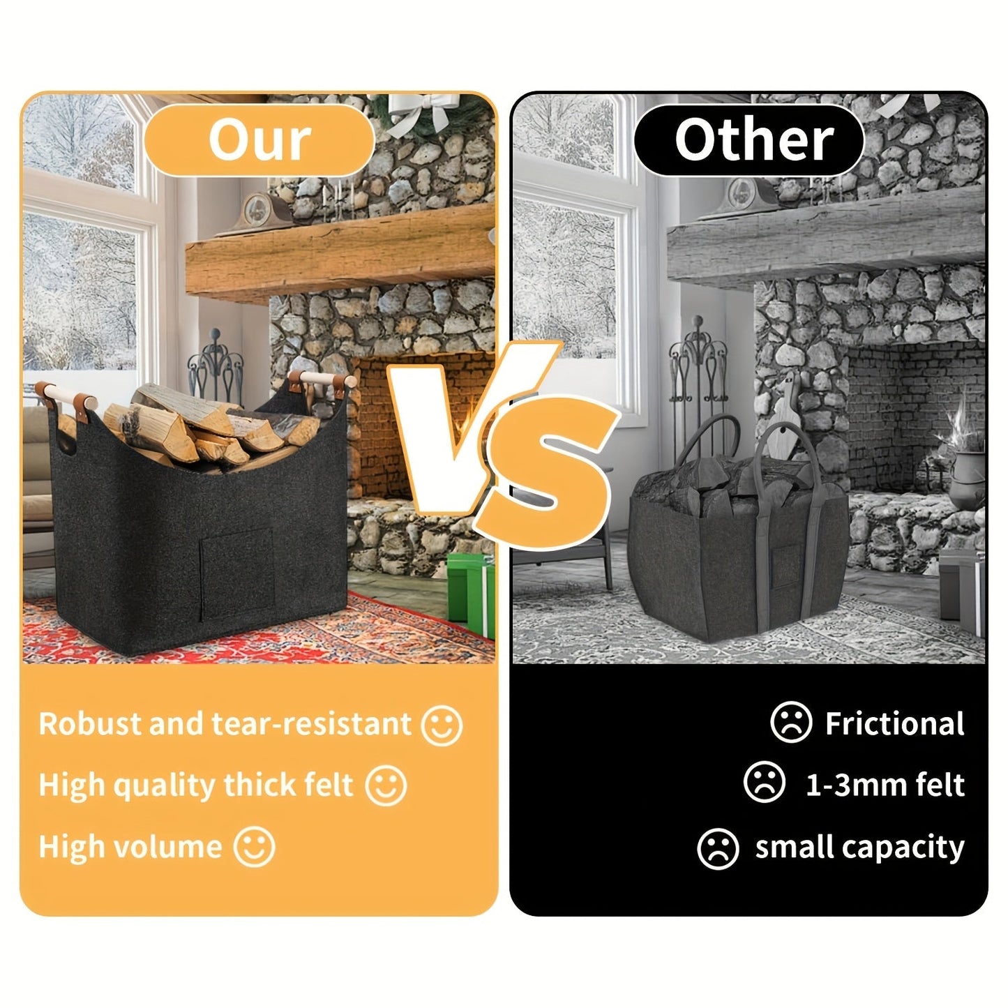 Fällbar Filtkorg XL med Trähandtag - Hållbar och Stilig Träbärare för Inomhusbruk