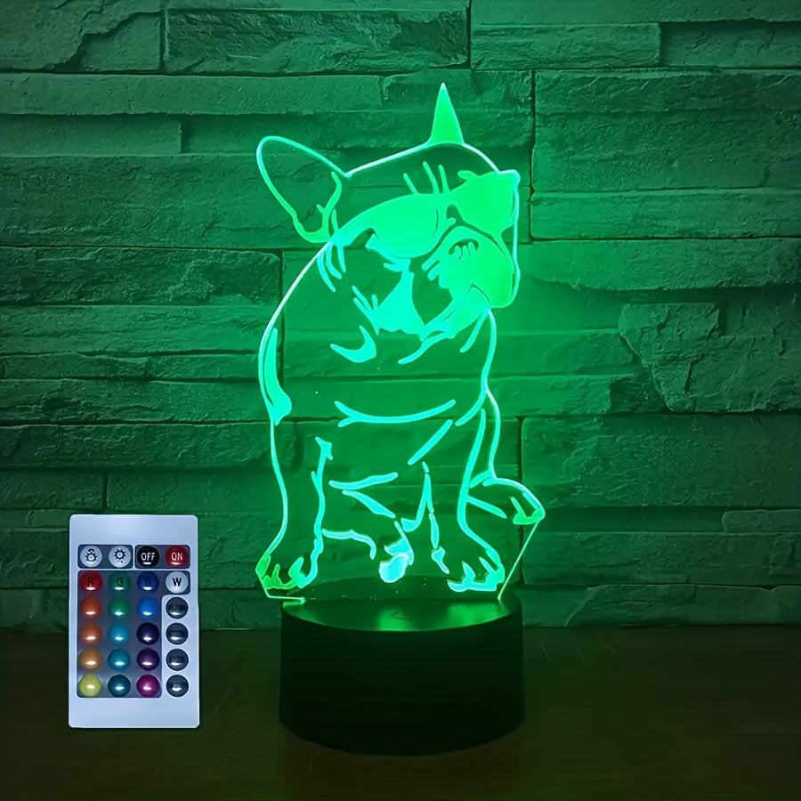 DecoBulldog - 3D Fransk Bulldog Nattlampa med 16 Färger