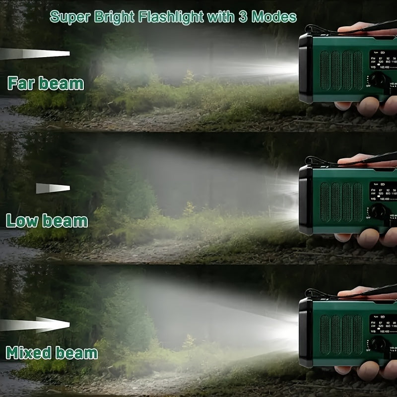 Carvallo X10 Nödradio med 10.000 mAh powerbank | Sol, vev & USB-C | LED-ljus, SOS-larm & kompass | AM/FM/NOAA