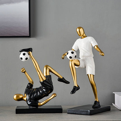 Abstract fotbollsspelare figur i unik heminredning och konstnärlighet